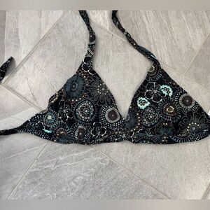 Athleta Black Floral Triangle Underwire Bikini Top with Teal and Gold Accents